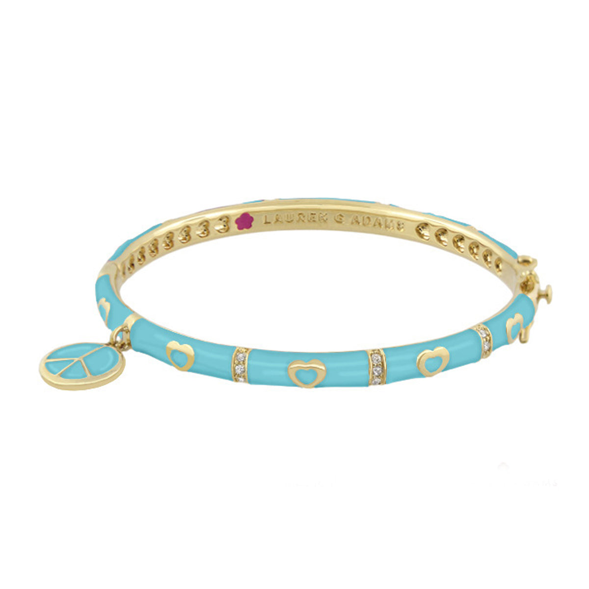 Charming 2 Peace Sign Bangle turquoise enamel with gold hearts by Lauren G Adams on Tampa Home & Garden Store