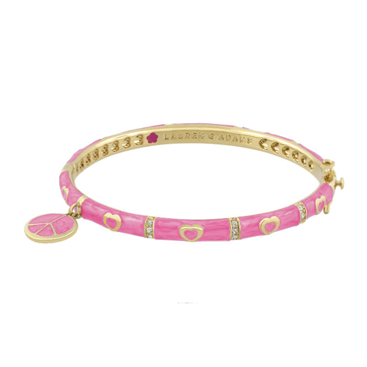 Charming 2 Peace Sign Bangle bracelet pink enamel gold accents crystal insets Lauren G Adams on Tampa Home & Garden Store