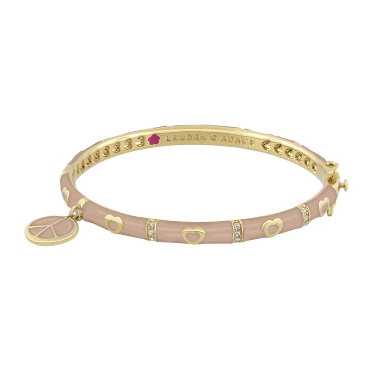Charming 2 Peace Sign Bangle in pink enamel with gold hearts and crystal Lauren G Adams on Tampa Home & Garden Store