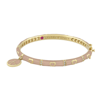 Charming 2 Peace Sign Bangle in pink enamel with gold hearts and crystal Lauren G Adams on Tampa Home & Garden Store