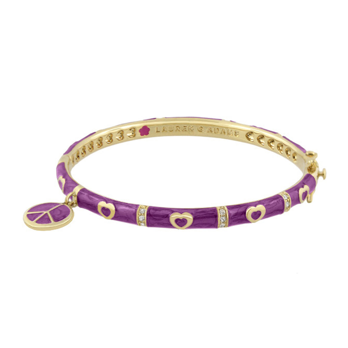 Charming 2 Peace Sign Bangle purple enamel bracelet with heart charms by Lauren G Adams on Tampa Home & Garden Store