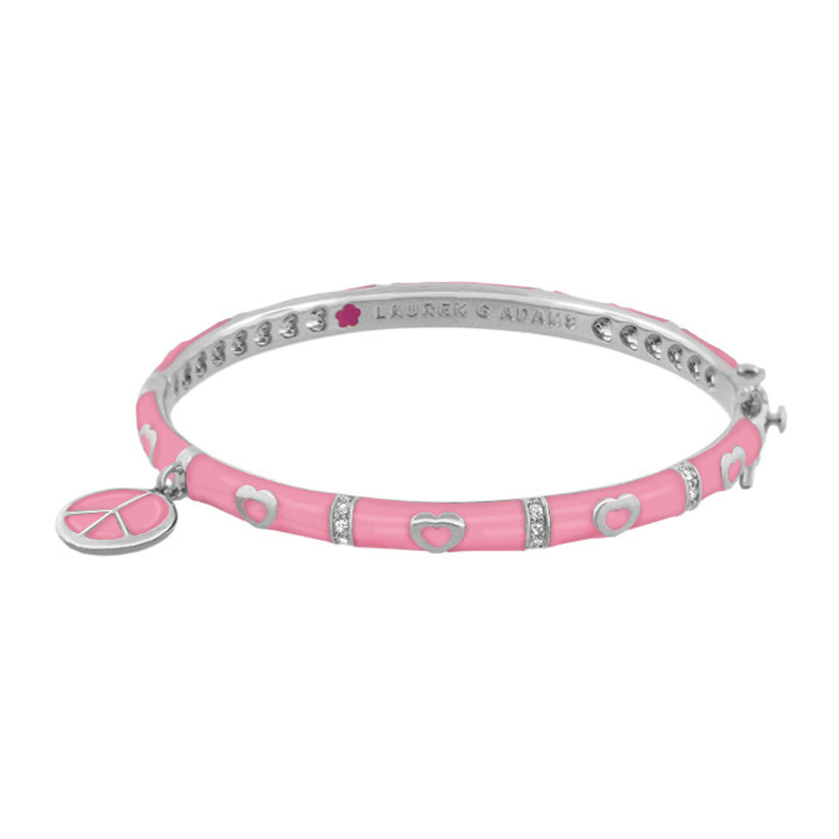 Charming 2 Peace Sign Bangle pink enamel bracelet with heart and crystal accents Lauren G Adams on Tampa Home & Garden Store