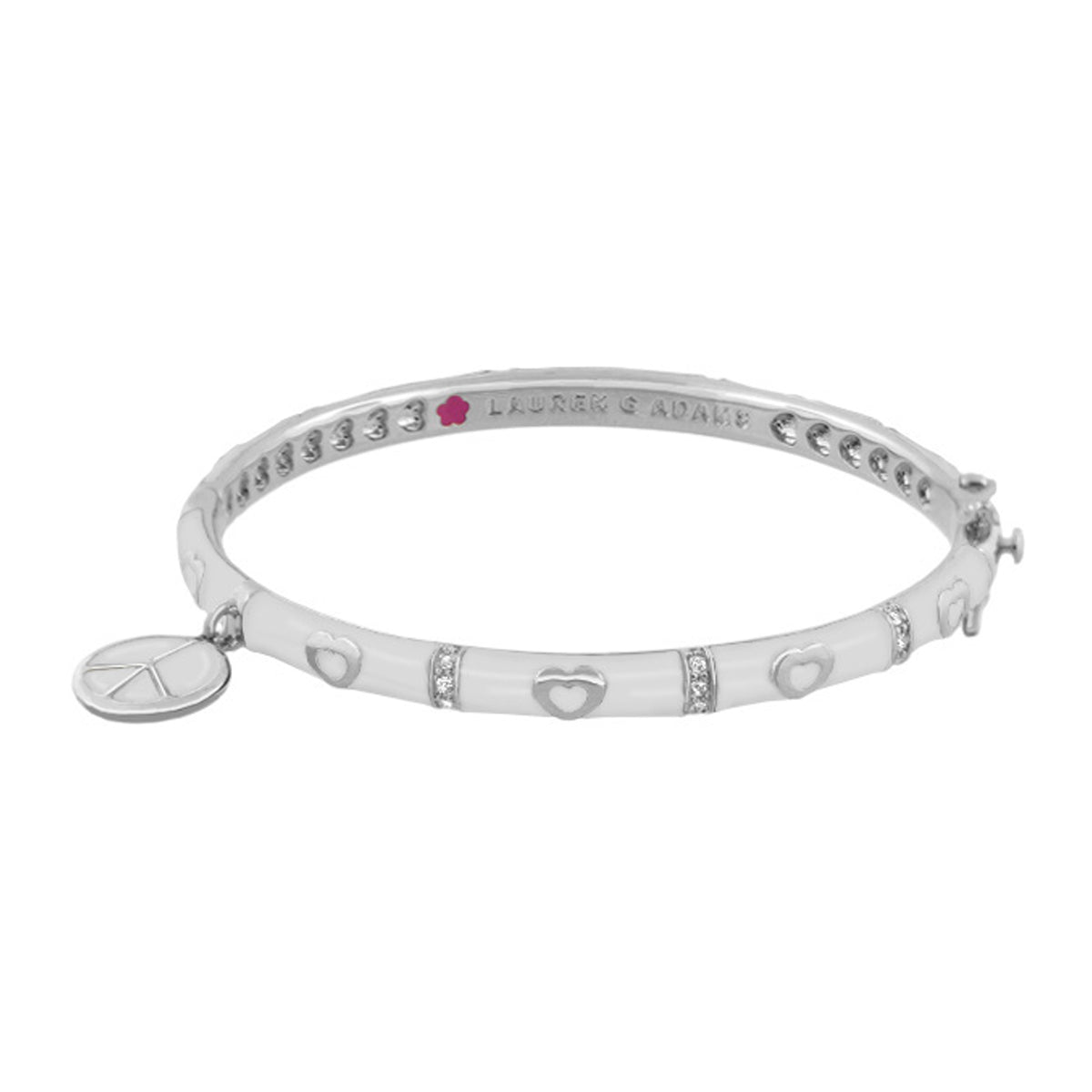 Charming 2 Peace Sign Bangle bracelet, Lauren G Adams, silver-tone with heart charms on Tampa Home & Garden Store