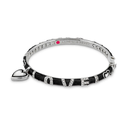 Charming 2 Love Bangle by Lauren G Adams, stackable bracelet with black enamel LOVE letters and heart charm on Tampa Home & Garden Store