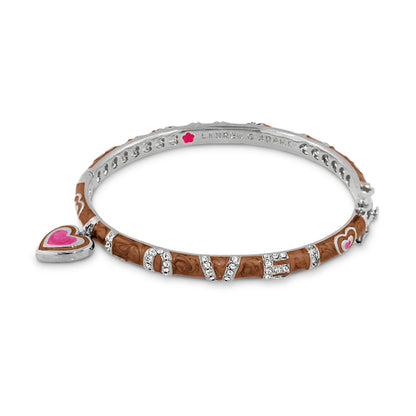Charming 2 Love Bangle stackable bracelet Lauren G Adams with brown band and heart charm on Tampa Home & Garden Store