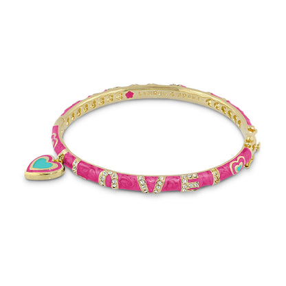 Charming 2 Love Bangle pink enamel bracelet with crystal accents and heart charm Lauren G Adams on Tampa Home & Garden Store
