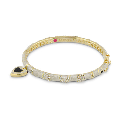 Charming 2 Love Bangle by Lauren G Adams with crystal LOVE letters and heart charm on Tampa Home & Garden Store