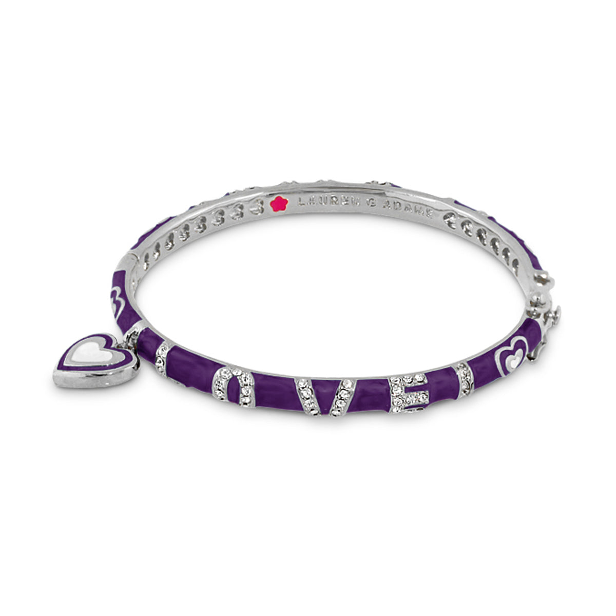 Charming 2 Love Bangle Lauren G Adams purple enamel bracelet with rhinestone and heart charm on Tampa Home & Garden Store