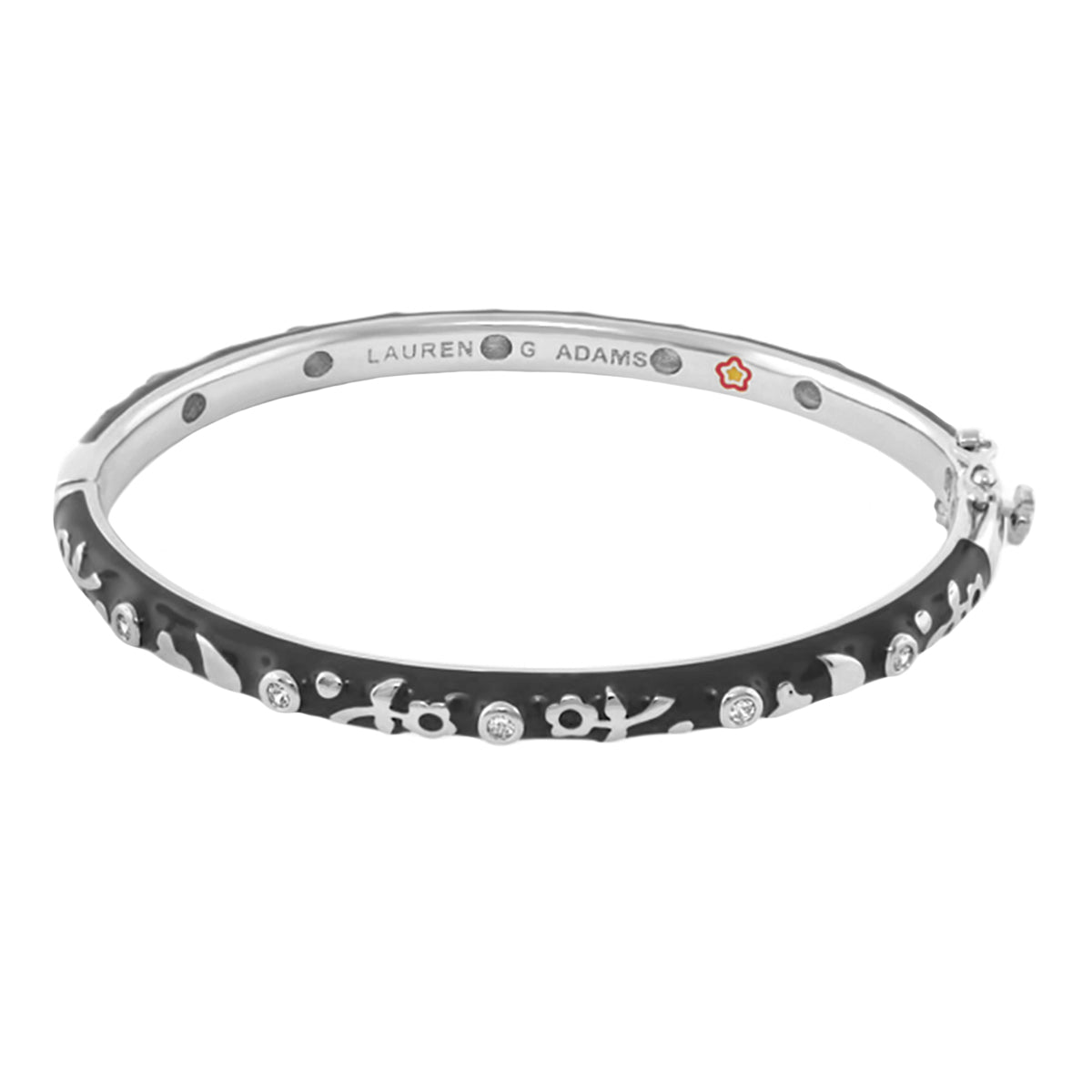 Stackable Desire Bangle Flower & Crystal, black enamel band floral motif crystals Lauren G Adams on Tampa Home & Garden Store