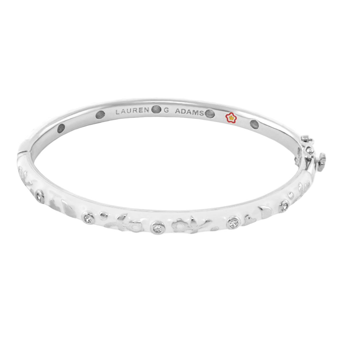 Stackable Desire Bangle Flower & Crystal, silver bracelet with floral motifs, Lauren G Adams on Tampa Home & Garden Store