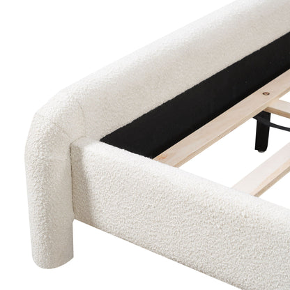 Modern Boucle Bed and Frame with Curved Headboard