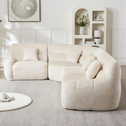 123.2-Inch Modern Luxury Curved Corner Sectional Sofa beige fabric HouseOfZazla corner design on Tampa Home & Garden Store
