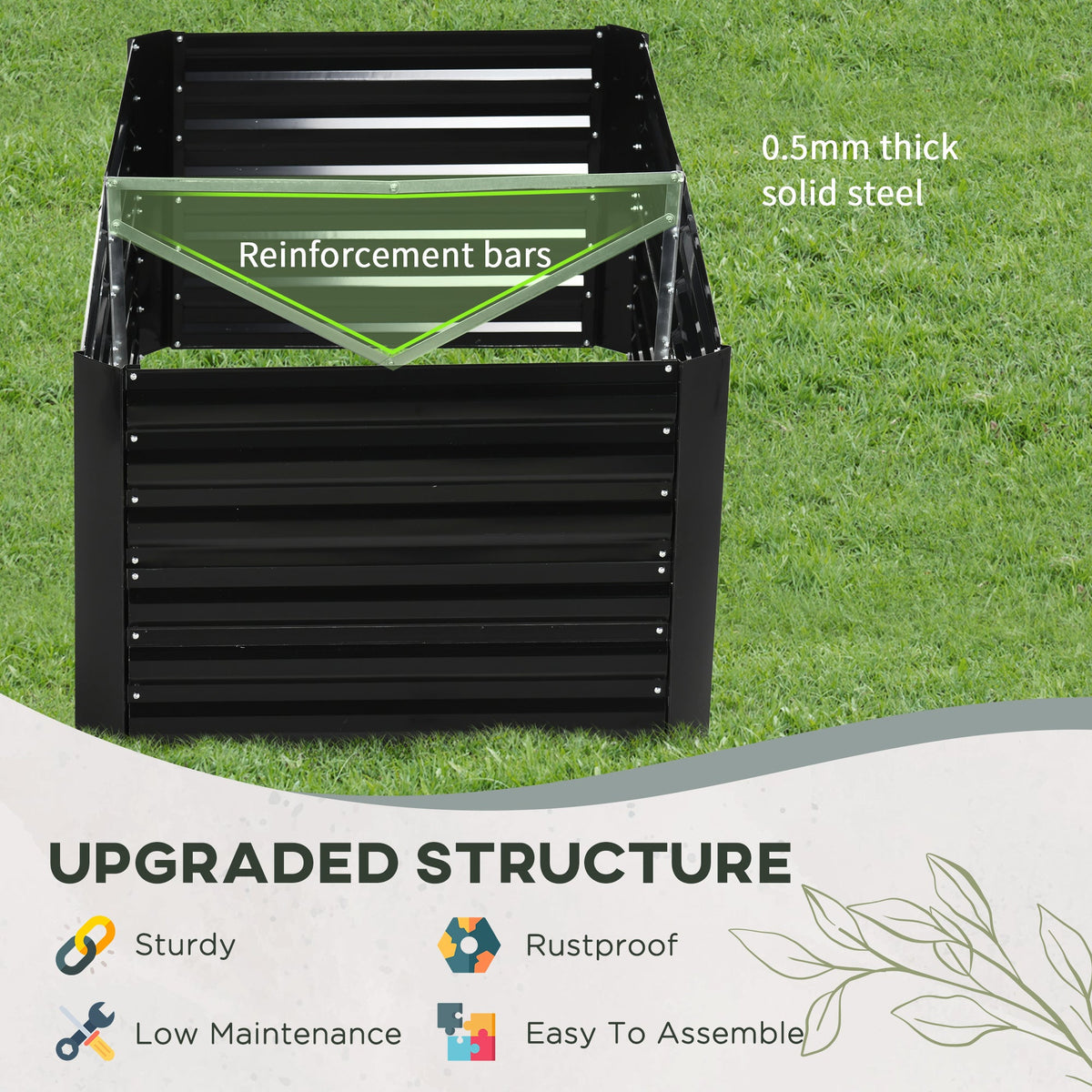 Galvanized raised garden bed kit with reinforcing bars in black or silver by HouseOfZazla on Tampa Home & Garden Store