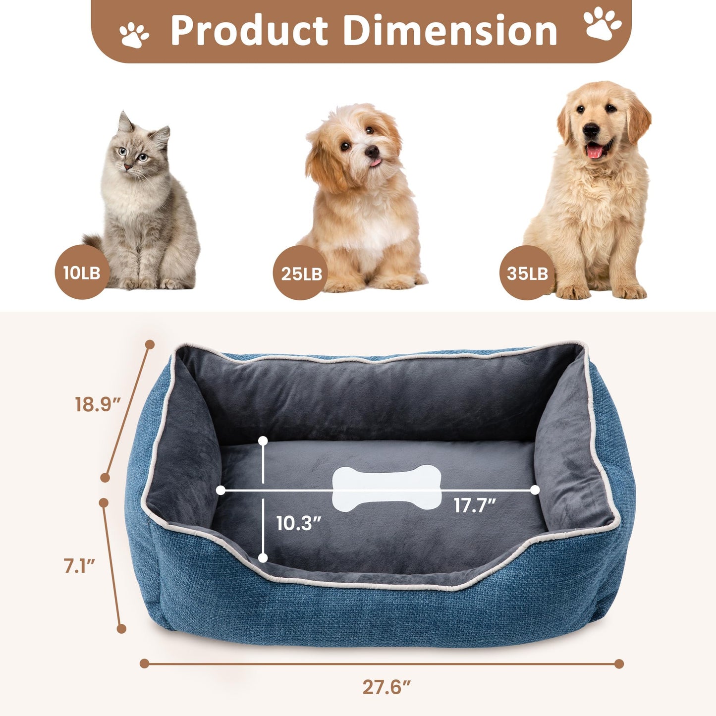 Small Dog Bed by HouseOfZazla blue with anti-slip bottom and washable cover three dogs on Tampa Home & Garden Store