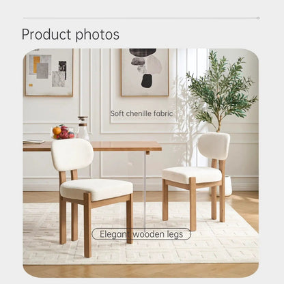 Dining chairs with ergonomic backrests and wood legs in beige chenille fabric set of 2 on Tampa Home & Garden Store