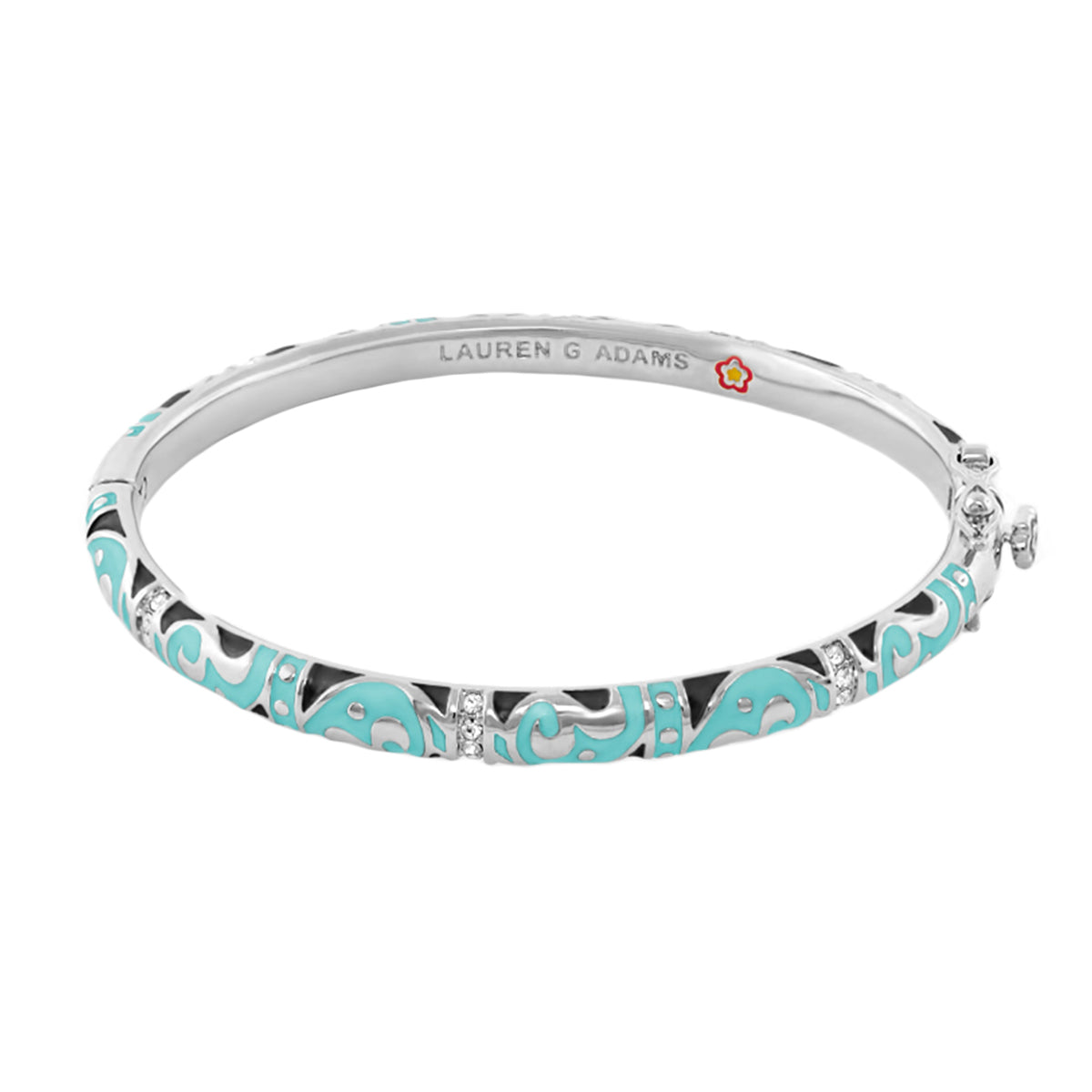 Stackable Desire Bangle by Lauren G Adams, silver-tone bracelet with turquoise scroll enamel and pavé crystals on Tampa Home & Garden Store