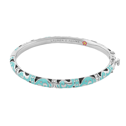 Stackable Desire Bangle by Lauren G Adams, silver-tone bracelet with turquoise scroll enamel and pavé crystals on Tampa Home & Garden Store