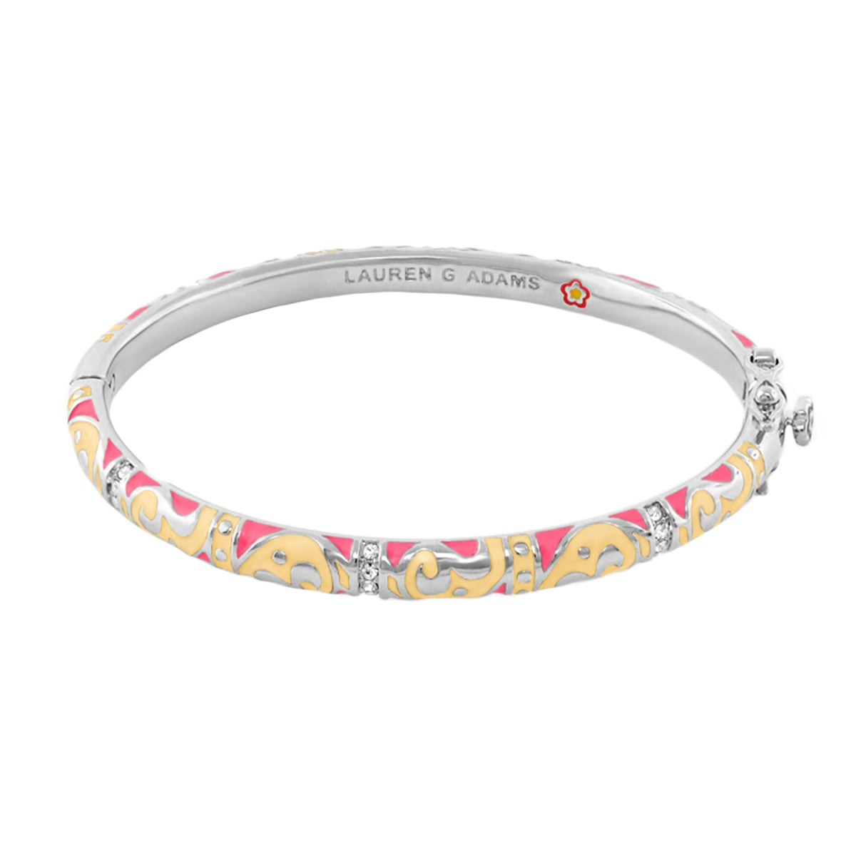 Stackable Desire Bangle Scroll & Pavé by Lauren G Adams silver bracelet with pink enamel on Tampa Home & Garden Store