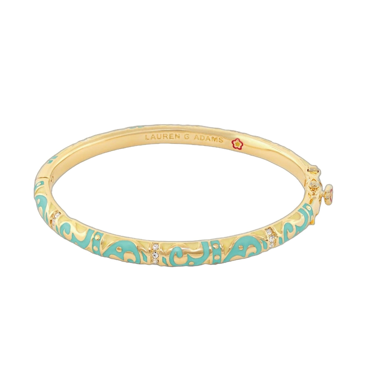 Stackable Desire Bangle Scroll & Pavé by Lauren G Adams; turquoise enamel on gold with pavé accents on Tampa Home & Garden Store