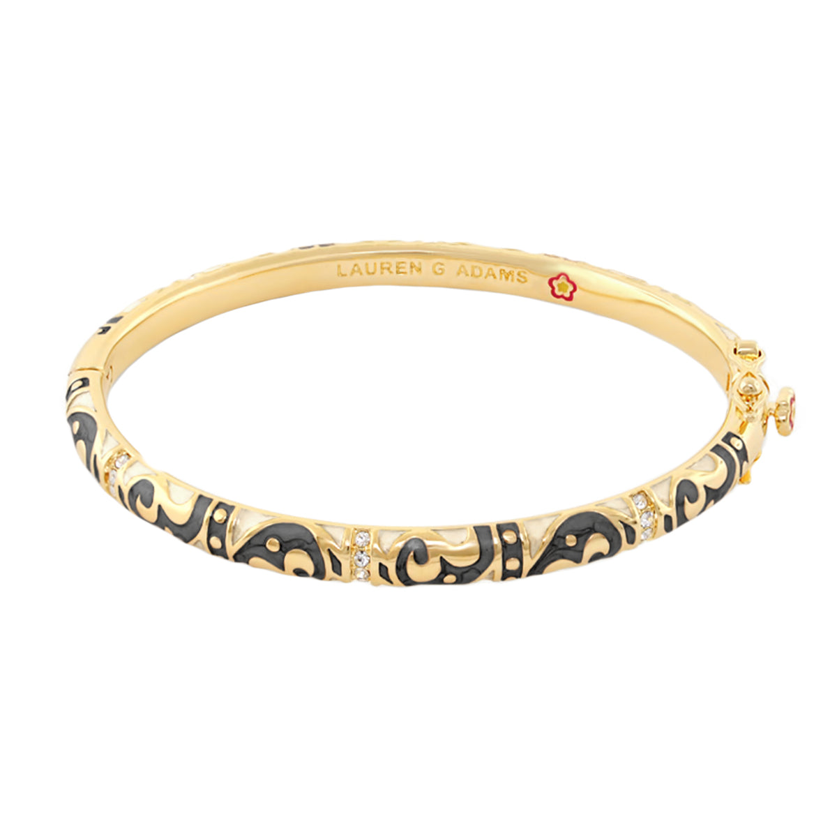 Stackable Desire Bangle Scroll & Pavé, gold bracelet with black enamel pattern by Lauren G Adams on Tampa Home & Garden Store