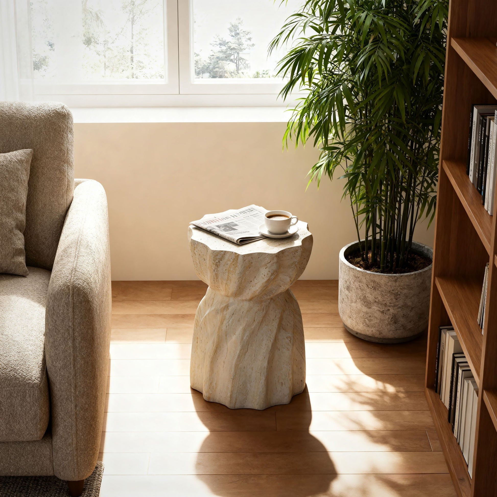 Outdoor End Table - Marble by HouseOfZazla; marble pedestal end table with coffee cup on Tampa Home & Garden Store