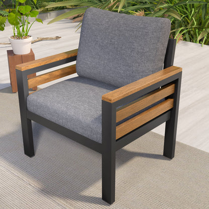 GO 4-Piece Outdoor Sofa Set for 5 People by HouseOfZazla with gray cushions and wooden arms on Tampa Home & Garden Store
