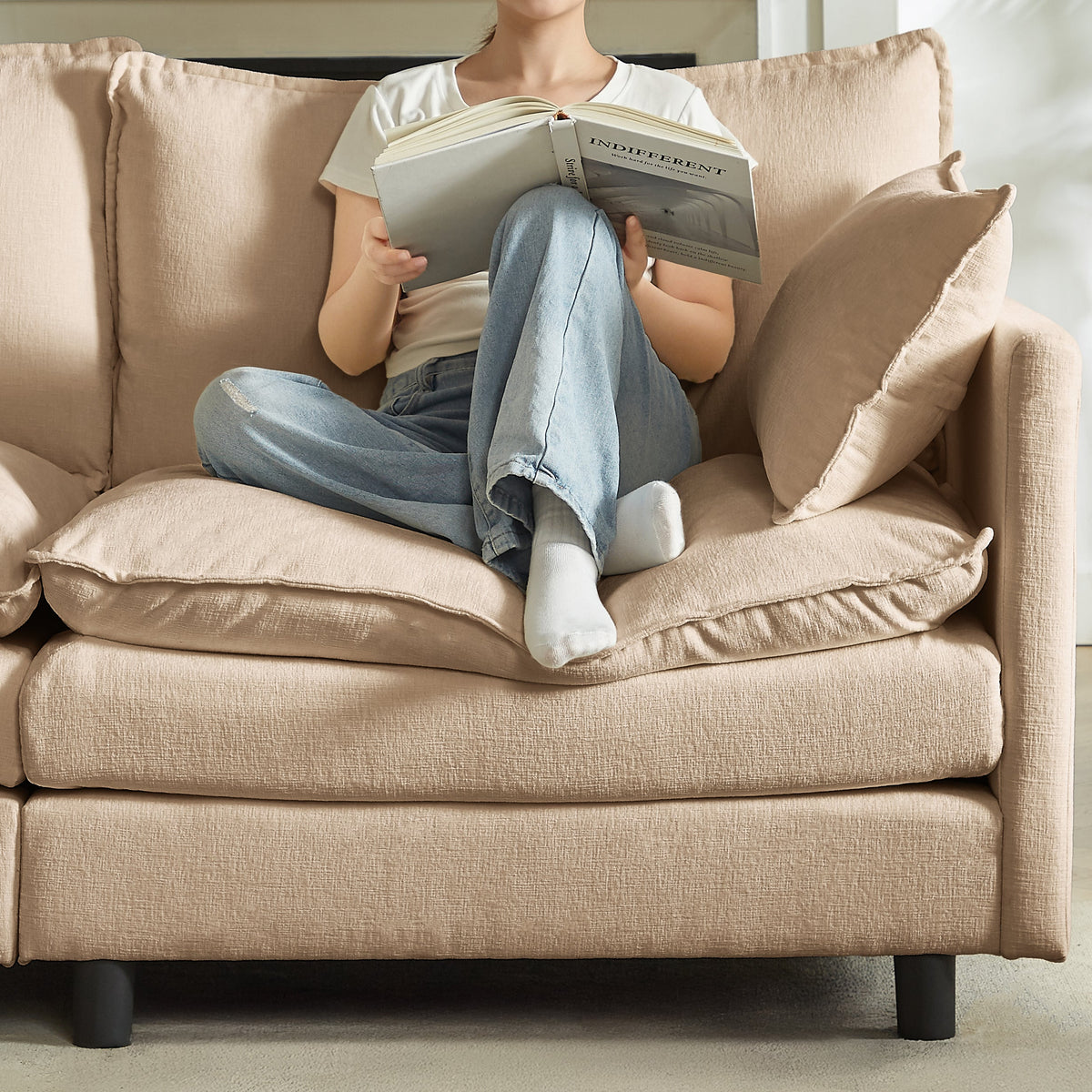 Premium Chenille L Shaped Sofa and Ottoman