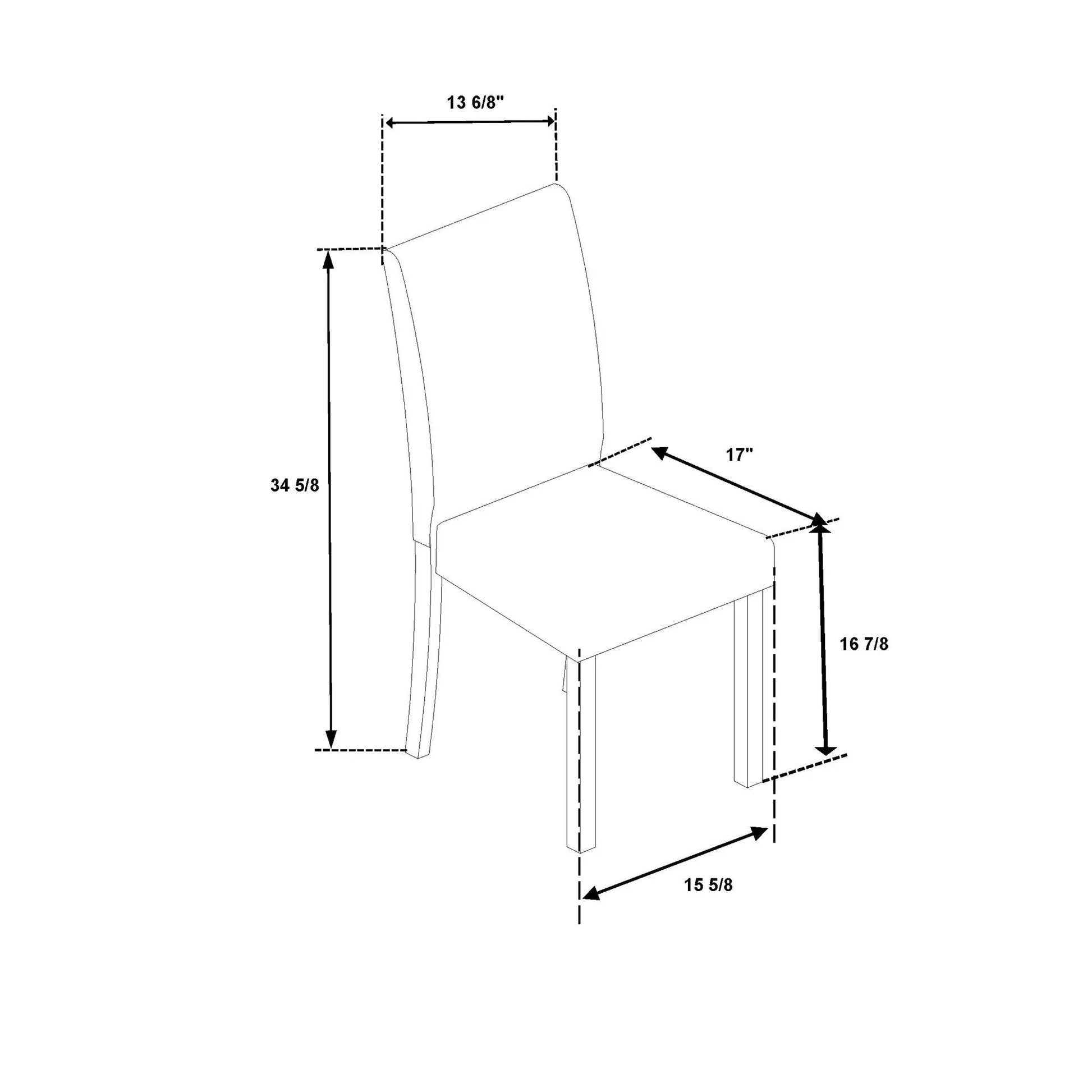 Sarang dining table and chairs set, 5-piece by Unique Piece Furniture, schematic dimensions on Tampa Home & Garden Store