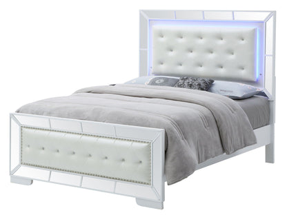 Elegant Modern Contemporary Bed with white tufted headboard and blue LED HouseOfZazla on Tampa Home & Garden Store