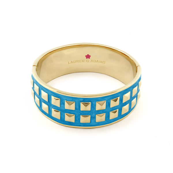 Stud Me Bangle blue enamel bracelet goldtone square studs Lauren G Adams on Tampa Home & Garden Store