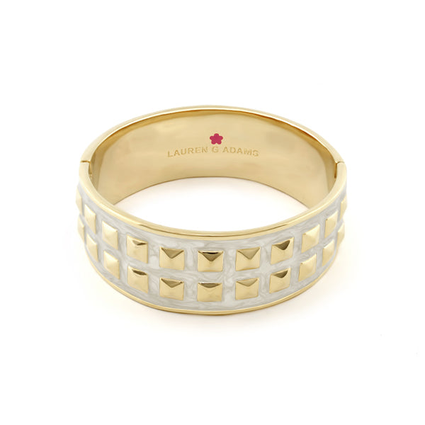 Stud Me Bangle gold-tone bracelet with white enamel and square studs by Lauren G Adams on Tampa Home & Garden Store