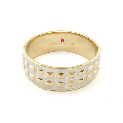 Stud Me Bangle gold-tone bracelet with white enamel and square studs by Lauren G Adams on Tampa Home & Garden Store