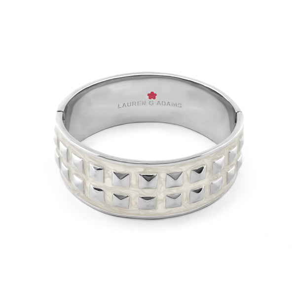 Stud Me Bangle bracelet by Lauren G Adams, square-grid design in silver tone on Tampa Home & Garden Store