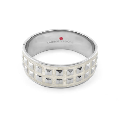 Stud Me Bangle bracelet by Lauren G Adams, square-grid design in silver tone on Tampa Home & Garden Store