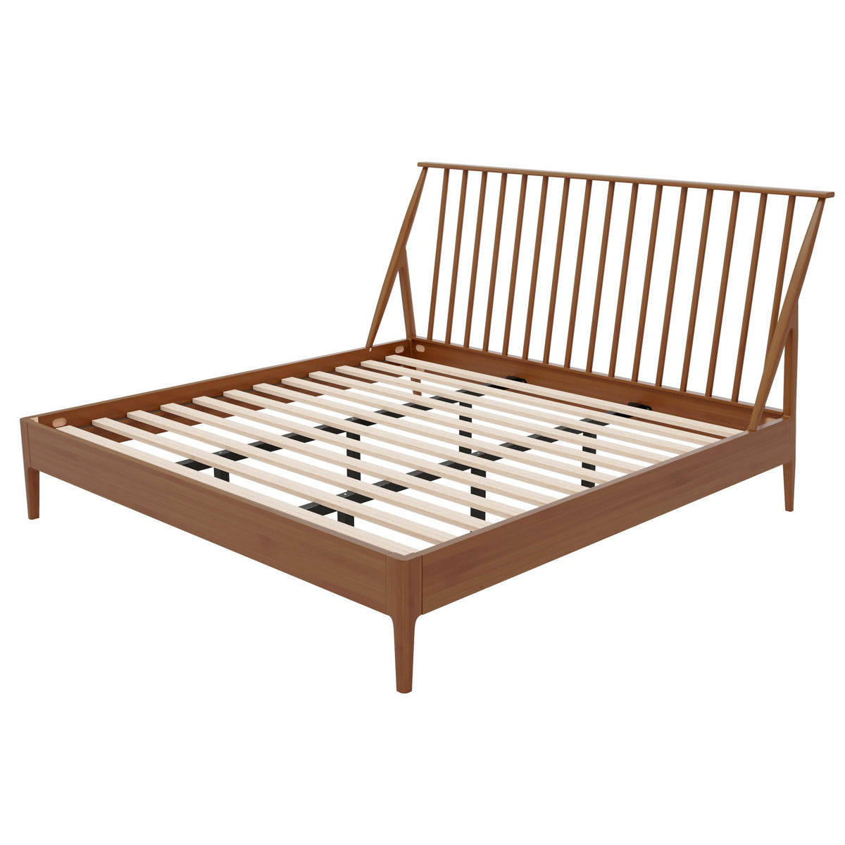 Bohemian Platform Bed With Tall Headboard in warm wood finish, slatted base by HouseOfZazla on Tampa Home & Garden Store