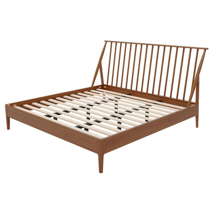 Bohemian Platform Bed With Tall Headboard in warm wood finish, slatted base by HouseOfZazla on Tampa Home & Garden Store