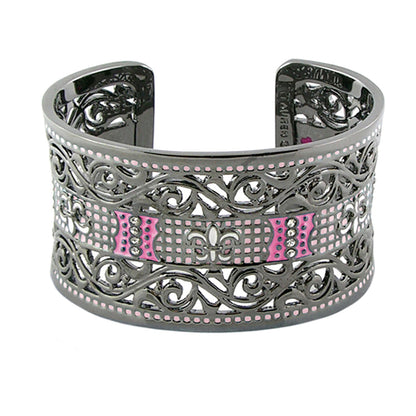Knights of Love cuff bangle by Lauren G Adams, silver-tone filigree bracelet with pink accents on Tampa Home & Garden Store