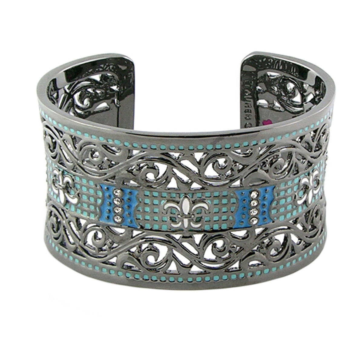 Knights of Love cuff bangle by Lauren G Adams, silver-tone bracelet with turquoise accents on Tampa Home & Garden Store