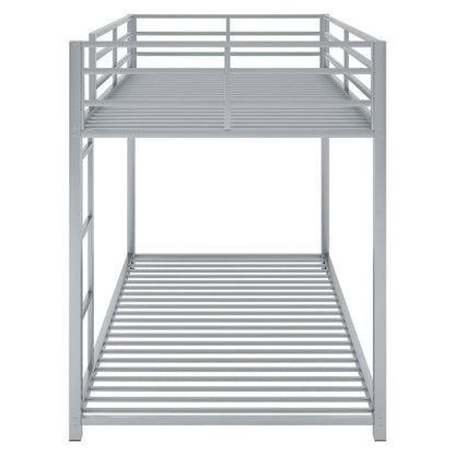Metal bunk bed with low profile frame, ladder, silver finish and slatted bunks on Tampa Home & Garden Store