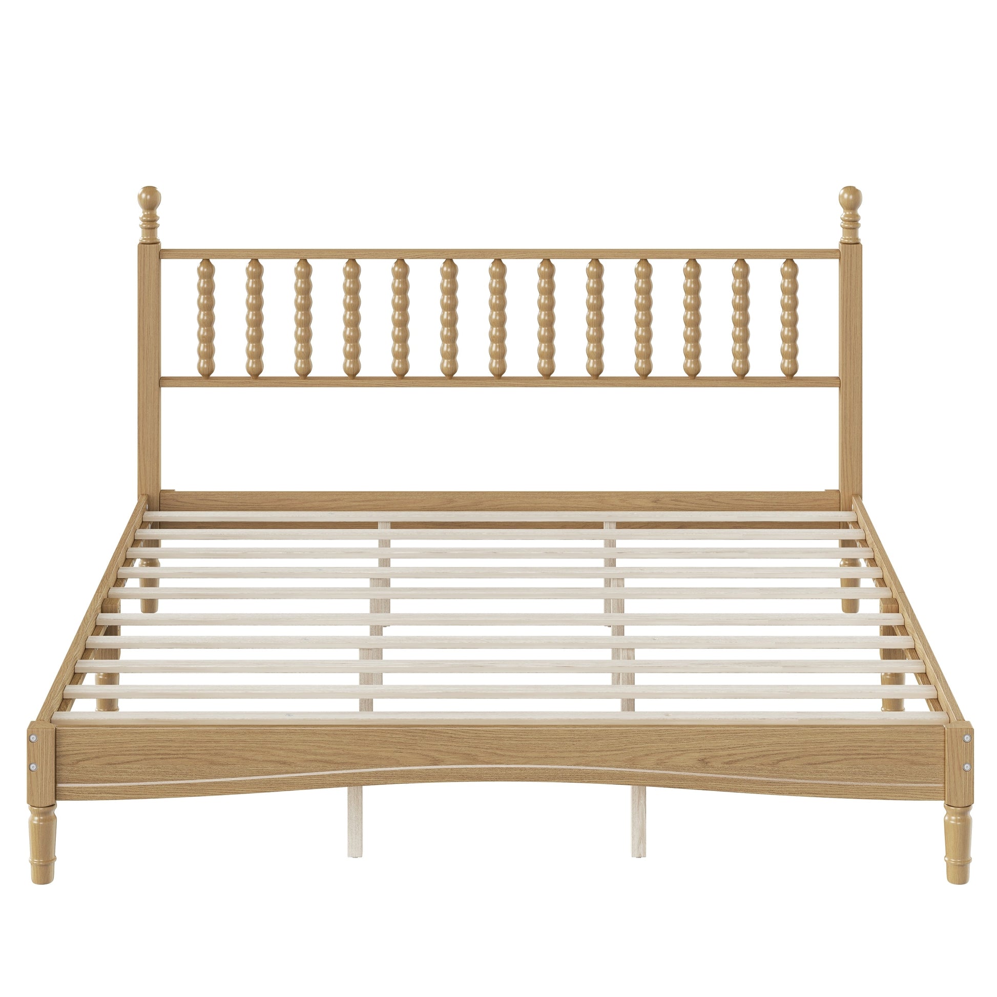 King size wood platform bed with gourd shaped headboard in natural oak by HouseOfZazla on Tampa Home & Garden Store
