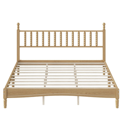 King size wood platform bed with gourd shaped headboard in natural oak by HouseOfZazla on Tampa Home & Garden Store