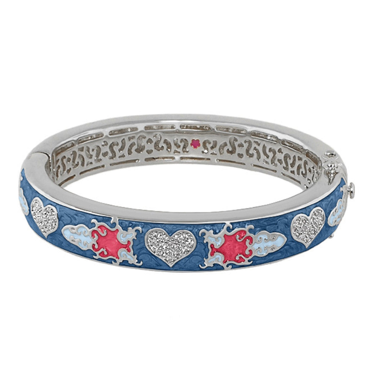 Peaceful Love Bangle blue enamel bracelet with hearts, crystals, hinged lock Lauren G Adams on Tampa Home & Garden Store
