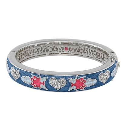 Peaceful Love Bangle blue enamel bracelet with hearts, crystals, hinged lock Lauren G Adams on Tampa Home & Garden Store