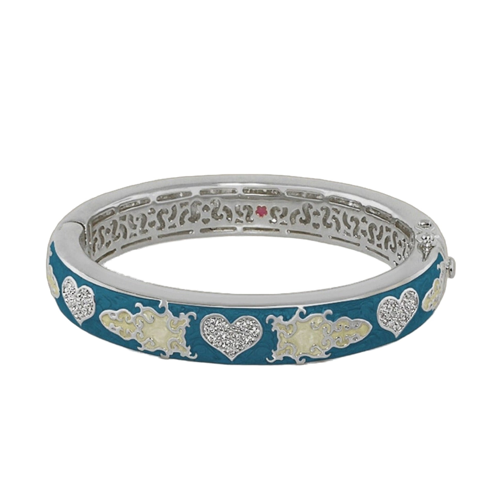 Peaceful Love Bangle by Lauren G Adams, blue enamel hinged bracelet with crystal heart accents on Tampa Home & Garden Store