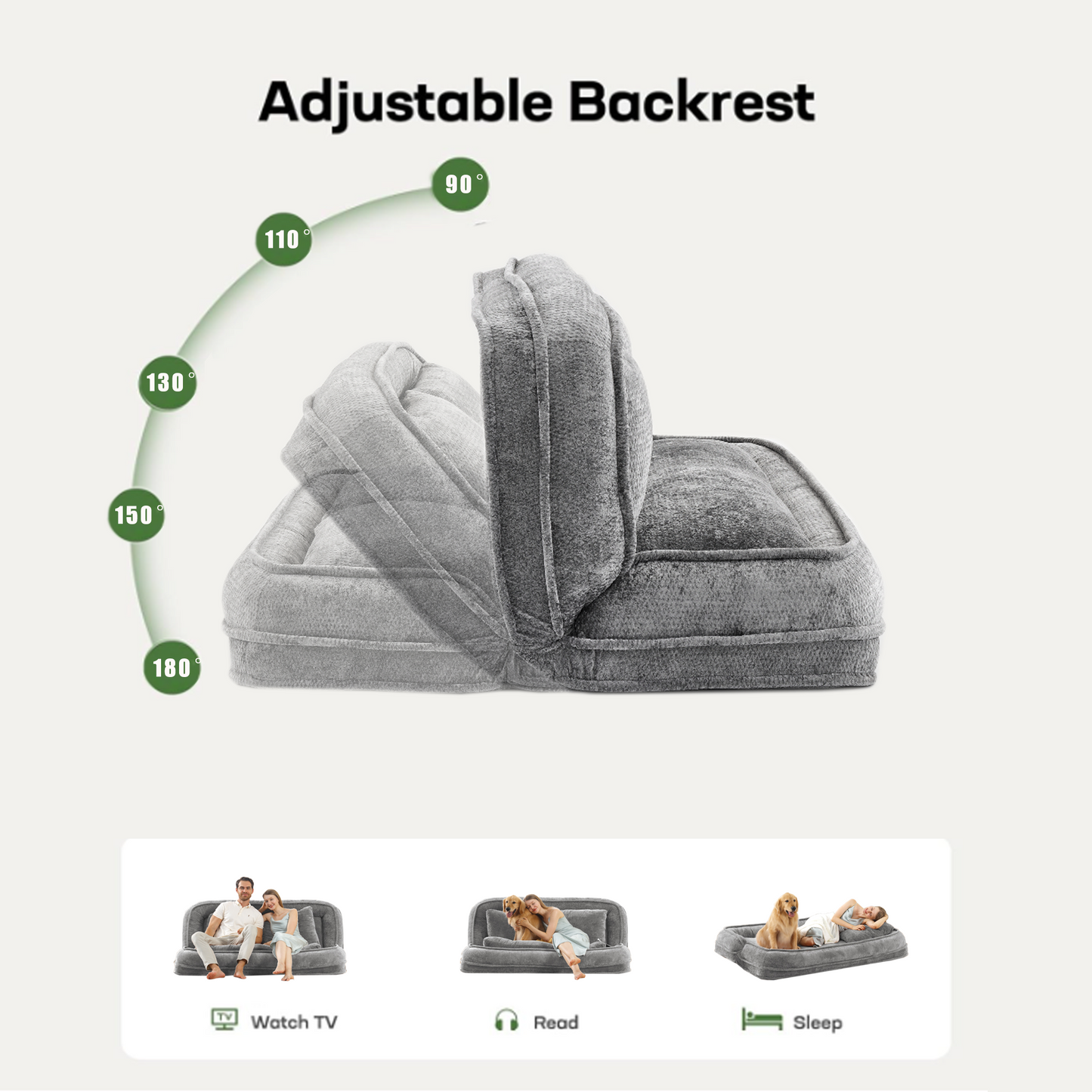 Double Human Dog Bed Loveseat gray fabric adjustable backrest HouseOfZazla on Tampa Home & Garden Store
