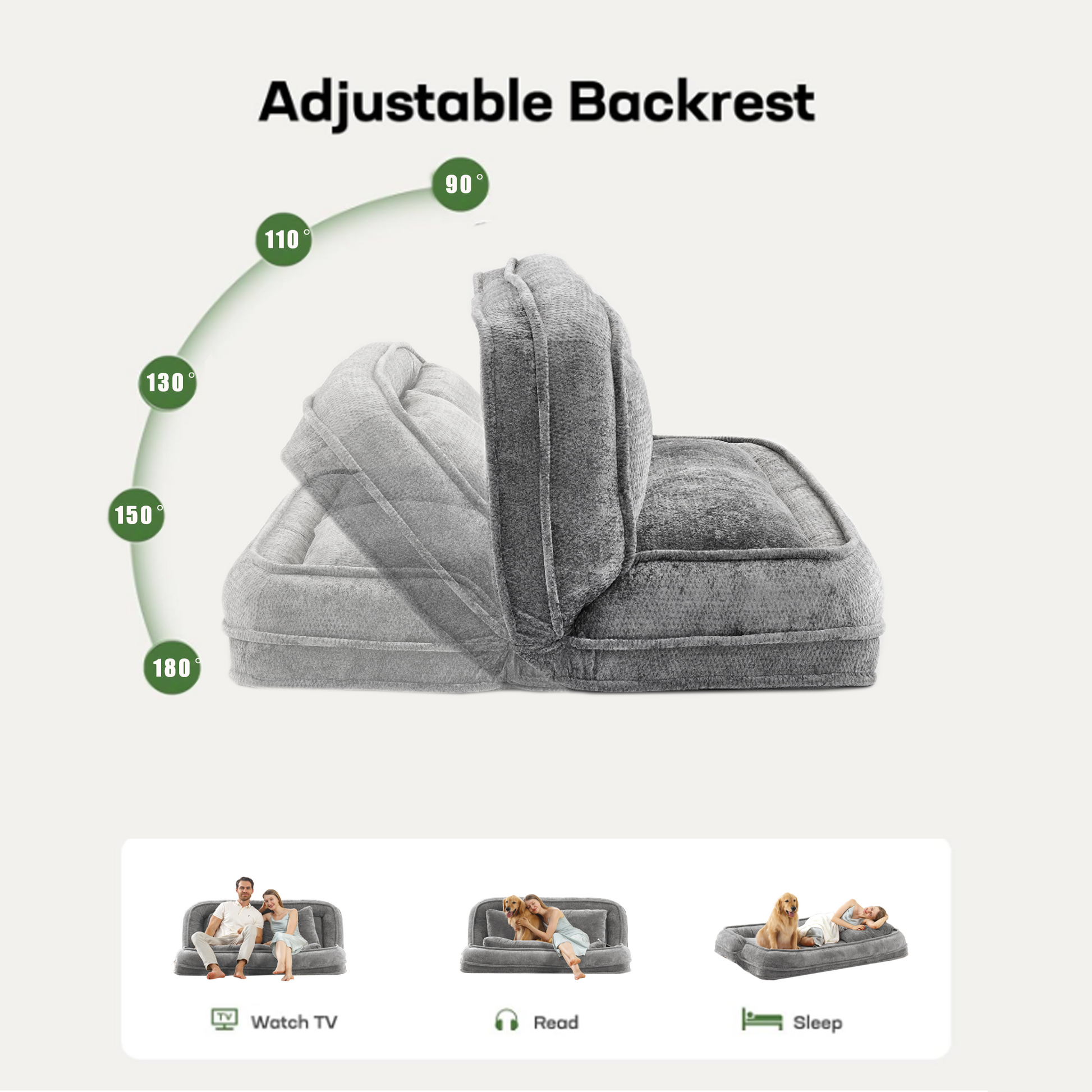 Double Human Dog Bed Loveseat gray fabric adjustable backrest HouseOfZazla on Tampa Home & Garden Store