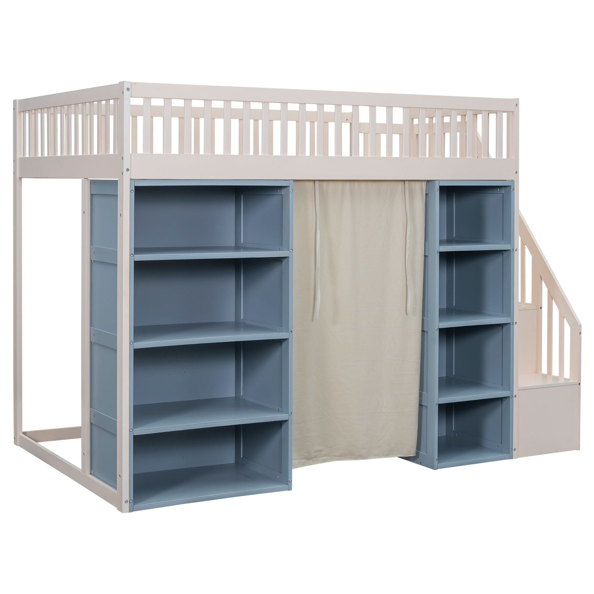 Loft bed with built-in staircase, privacy curtain, and 2 storage cabinets by HouseOfZazla on Tampa Home & Garden Store