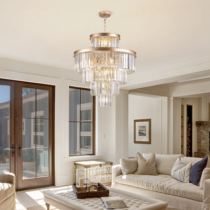 Golden Luxury Crystal Chandelier two-tier gold-tone frame with clear prisms by HouseOfZazla on Tampa Home & Garden Store
