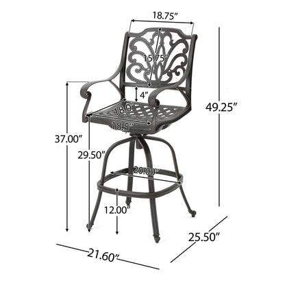 Outdoor Cast Aluminum Swivel Bar Stool In Bronze
