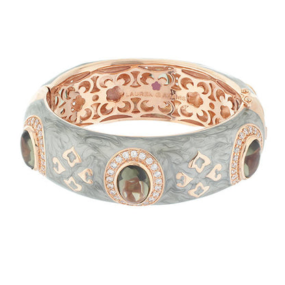 The Eilat Bangle by Lauren G Adams, gray bangle with gold-tone settings and green stones on Tampa Home & Garden Store